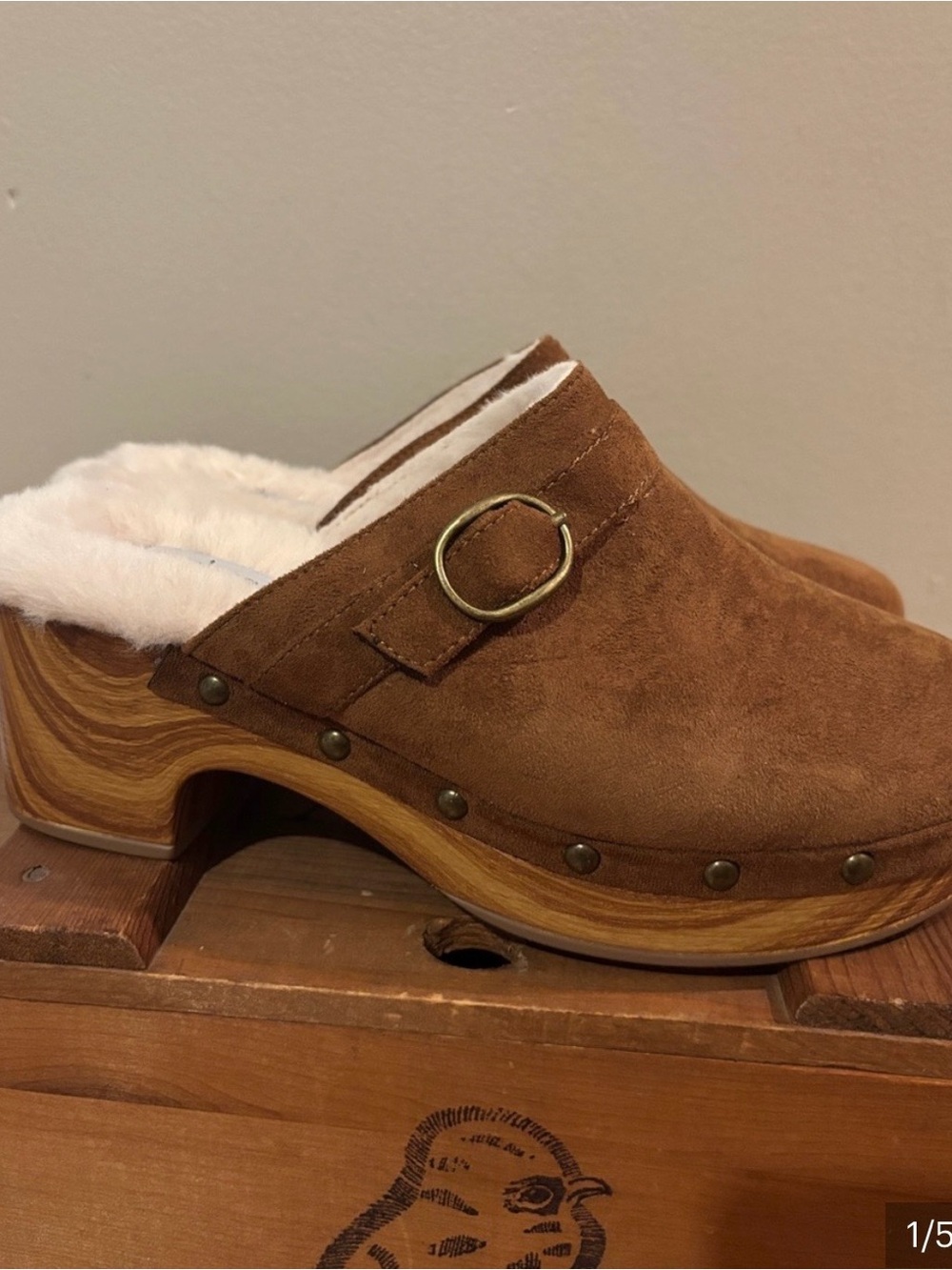 Catherine Malandrino Brown Suede Shearling Lined Clogs